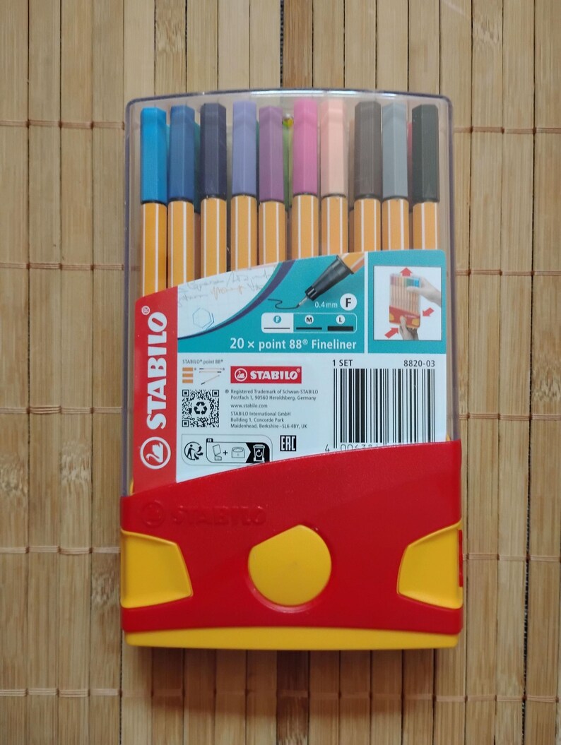 20 Stabilo Point 88 Fineliner Pens, Book Coloring, Calligraphy, Writing, Drawing, Scrapbooking, Journaling, 0.4mm Fine Tip, Point "Never Bleed or Smear" Pens