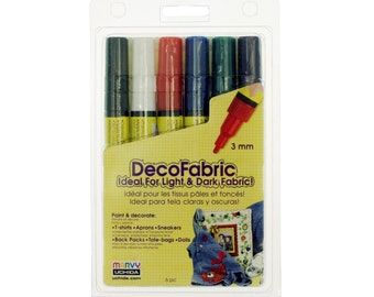 Uchida Marvy Fabric Markers, Decofabric, Primaire 6 Couleurs; Fabric Art, Art portable, Marqueur de tissu Uchida, Stylo
