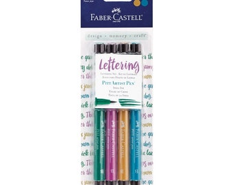 4 rotuladores Faber-Castell PITT Artist Brush Studio en tonos joya; tinta china pigmentada; para dibujar, caligrafía, colorear libros y lettering.