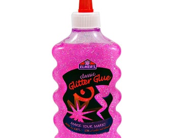 Pink Elmer's Liquid Glitter Glue, Washable Adhesive, 6oz; Homemade Slime, Paper Crafts, Art Work, School, Kids, Scrapbooking, Card Making
