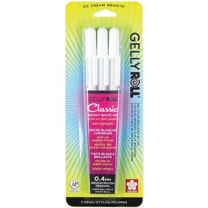 3 Sakura Gelly Roll Pens, White, Classic; 3 Sakura Medium Point Gel Ink Pen Set; Adult Book Coloring, Bible Studies, Planners