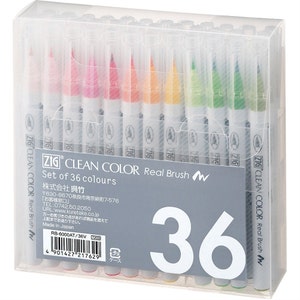 36 Kuretake ZIG Fude Clean Color Real Brush Pens; 36 Watercolor Brush Pens Markers Set, Artist Watercolor Marker Set with Real Brush Tip