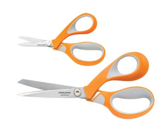 Fabric Craft Scissors, Shears; Sewing Quilting Embroidery Dressmaking Fiskars Set of 8 Inch & 5 inch Titanium Contoured Handles Scissors