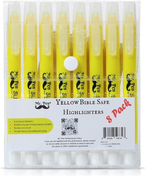 Mr. Pen No Bleed Gel Highlighter, Bible Highlighters, Yellow, Pack of 8