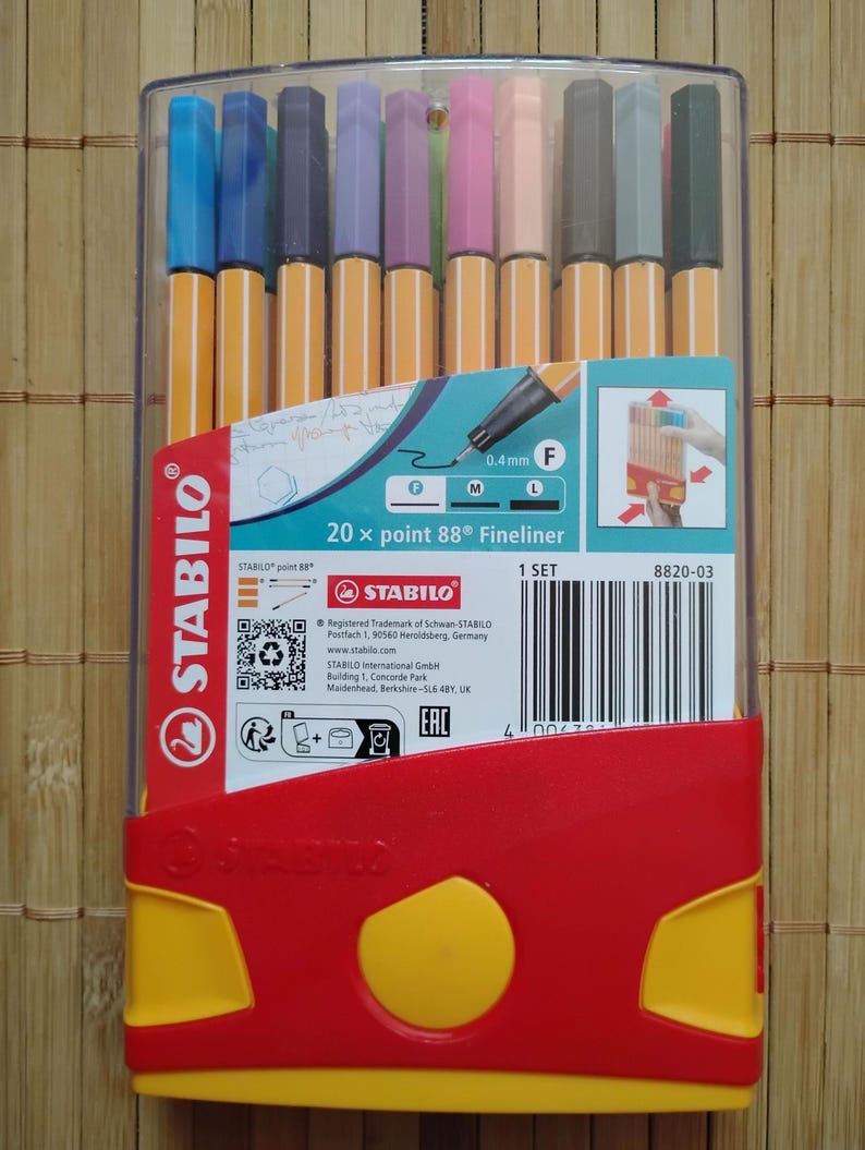 20 Stabilo Point 88 Fineliner Pens, Book Coloring, Calligraphy, Writing, Drawing, Scrapbooking, Journaling, 0.4mm Fine Tip, Point "Never Bleed or Smear" Pens