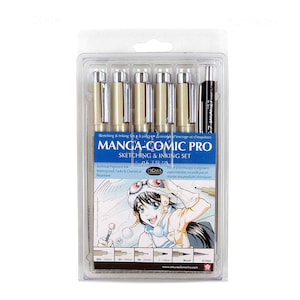 Sakura Manga Comic Pro Pen Marker Set, Pigma Micron Ink; Sakura 6 Pens, Markers; Great for Coloring, Bible Study Pens, Inductive Bible Study