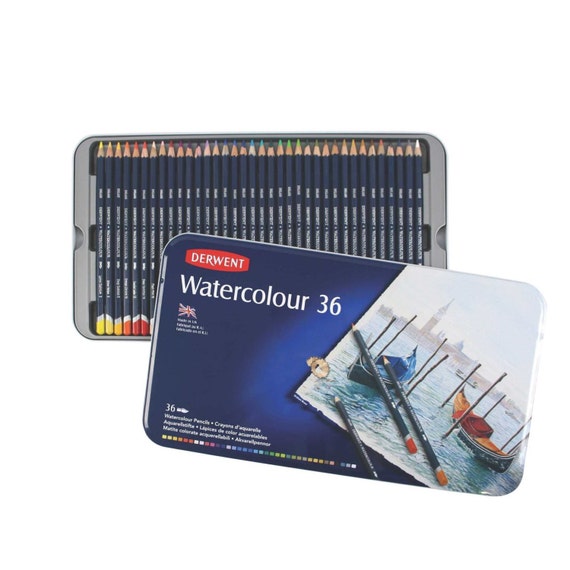 36 Watercolor Pencils, Derwent Watercolor Pencils 3.4mm Core Derwent  Drawing Watercolor Pencil, Tin 