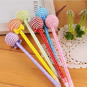 6 Kawaii Pens; Lollipop Cute Pens, Korean Coloring Gel Ink Pens, Stationary