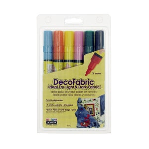 Uchida Marvy textilpennor, dekortyg, 6 kompletterande färger; tygkonst, tygkonstverk, bärbar konst, Uchida textilpenna, tygpenna