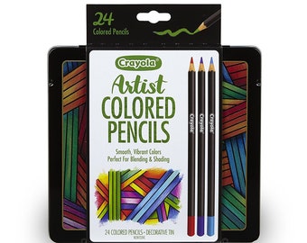 24 Crayola Signature Pro Colored Pencils; Adult Coloring Books, Drawing, Bible Study, Planner, Professional Color Pencils; Metal Tin