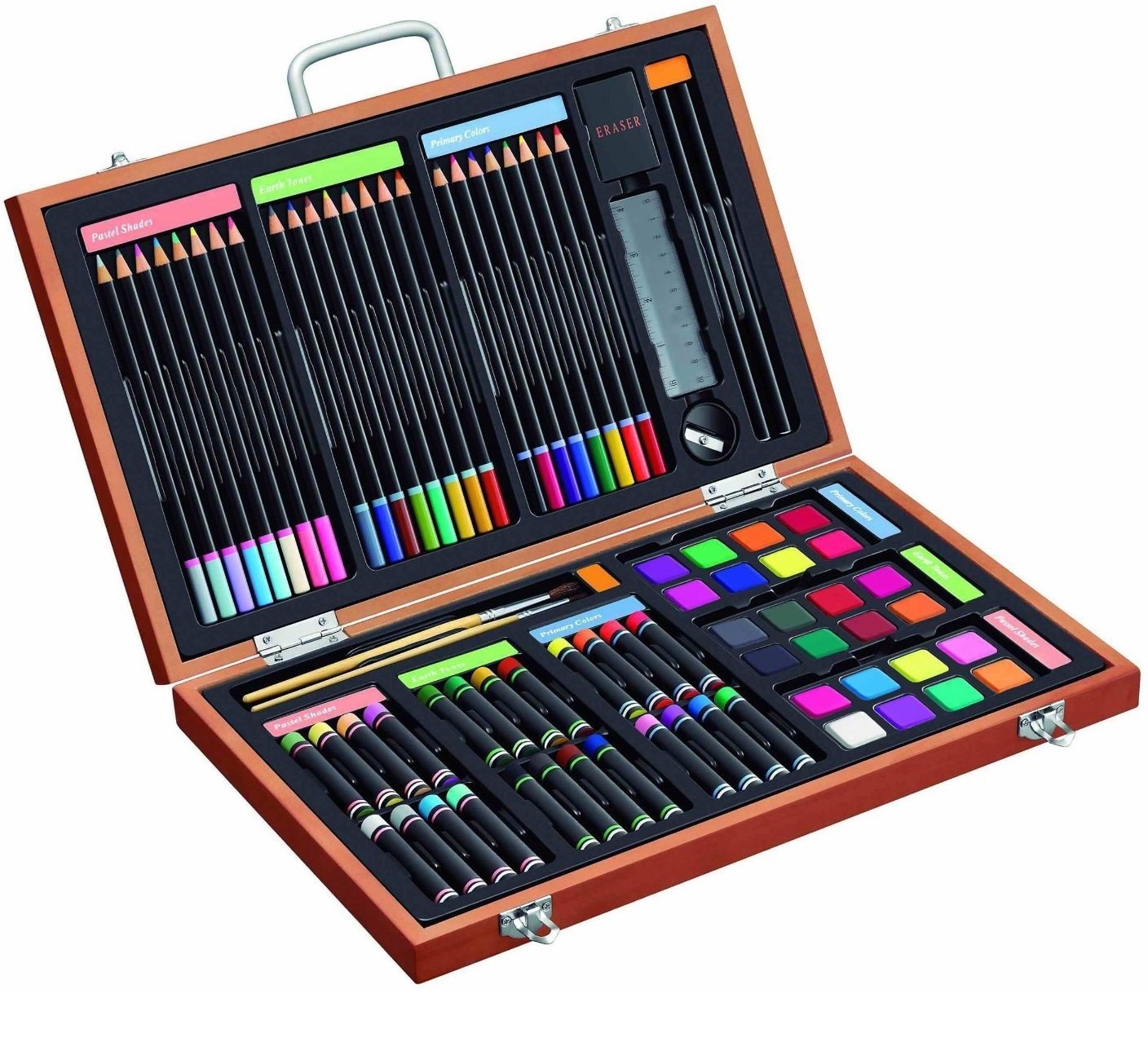 Deluxe Wood Case With Drawer and 142 Piece Art Supplies, for
