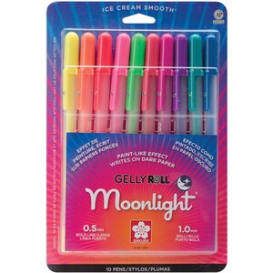10 Sakura Gelly Roll Pens, Colored, Moonlight; 10 Sakura Bold Point Gel Ink Pen Set; Adult Book Coloring, Bible Studies, Planners