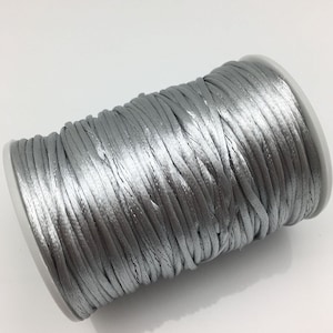 Silver Rattail Satin Trim Cord, Thread, Rope; Chinese Knot, Kumihimo, String Beading, DIY Jewelry, Braided Bracelet; 2mm, 100 Yards
