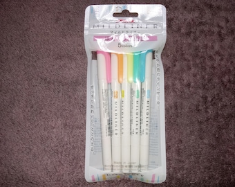 5 Zebra Mild Mildliners; Zebra Highlighter Mild Liner, Japanese Stationery, WKT7-5C, Marker, Pen, Double-Sided: Fine 0.8-1.1mm, Bold 4.0mm