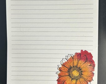 Notitieblok met bloemen: roodoranje zonnebloempapier, 5 x 7 gelinieerd papier