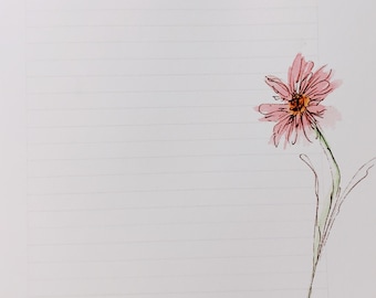 Floral Notepad: Pink Daisy Stationery, 5x6 Lined Paper