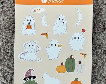 Ghosts and Friends Sticker Sheet Set, Hand-Drawn Planner Stickers