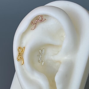 Kleine Rope Tie Helix Ohrring Nautische Bogen Knoten Knorpel Piercing Silber Tragus Stud Gold Conch Push Pin Flache Rückseite Bioflex Labret Post