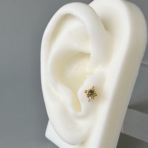 16G 18G Moss Agate Tragus Stud Gold Cartilage Earring Silver Helix Piercing Conch Jewelry Push Pin Titanium Flat Back Threadless Post