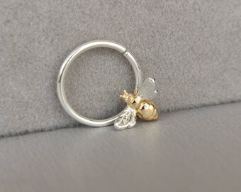 Tiny Bee Daith Piercing Septum Ring Piercing Sterling Silver Bee Hoop Piercing 18 G