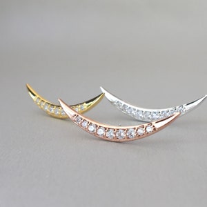 16G Silver Crescent Moon Cartilage Stud Earring Luxury Gold CZ Diamond Curved Helix Piercing Jewelry Push Pin Flat Back Bioflex Labret Post