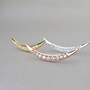 CZ Diamond Long Crescent Cartilage Earring Helix Earring Curved Cartilage Stud Helix Piercing Moon Helix  Earring Crescent Moon 16G Stud