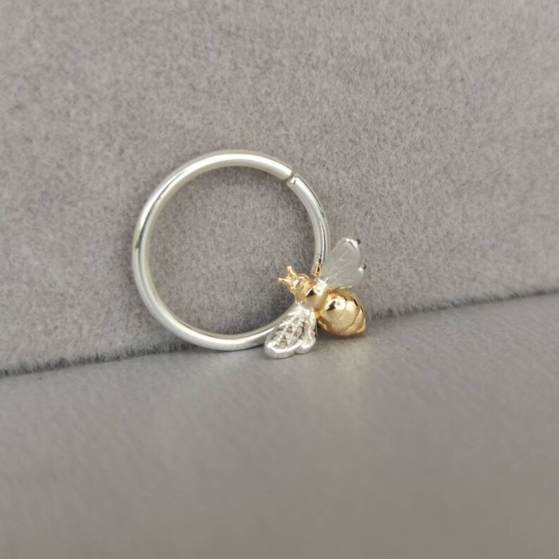 Tiny Bee Daith Piercing Septum Ring Piercing Sterling Silver Bee Hoop Piercing 18 G