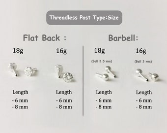 2.5 MM CZ Diamond Helix Earring - 18g/16g Threadless Sterling Silver Push in Pin Flat Back/Barbell Post for Tragus Cartilage Conch Lobe