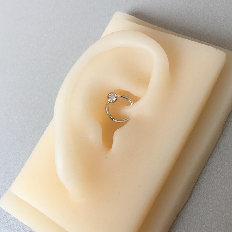 16g Hoop Piercing 3 Mm CZ Sterling Silver Helix Hoop Piercing Etsy