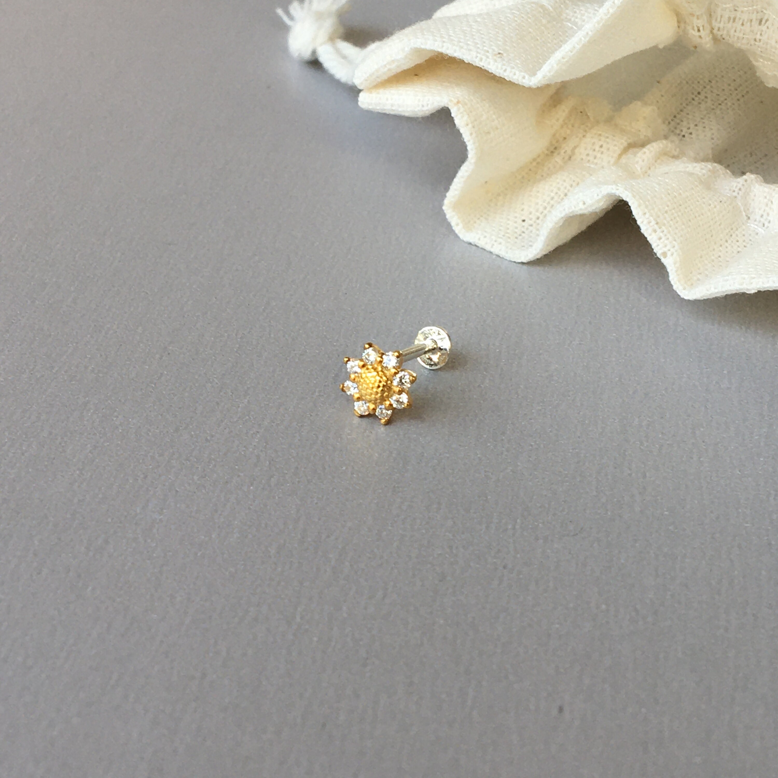 CZ Sunflower Helix Earring 18g/16g Threadless Sterling Etsy