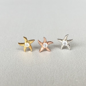 Starfish with CZ DiamondTragus Earring Stud CZ Helix Piercing Tragus Piercing Cartilage Earring Piercing Conch Piercing 16G