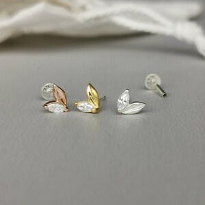 16G 18G Marquise CZ Diamond Helix Earring Olive Leaf Cartilage Earring Tragus Stud Conch Piercing Flat Back Silver Threadless Labret Post