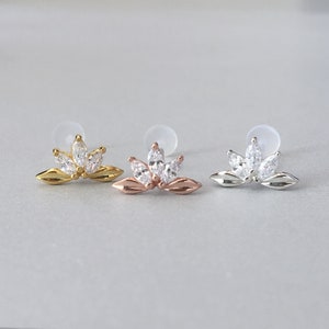 16G Marquise CZ Tiara Helix Earring Elegant Cartilage Stud Silver Conch Piercing Bridal Jewelry Push in Pin Flat Back Bioflex Labret Post