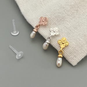 16G kleine zilveren bloem helixoorbel kleine parel tragus studoorbel gouden kraakbeen piercing sieraden push pin platte achterkant bioflex labret paal