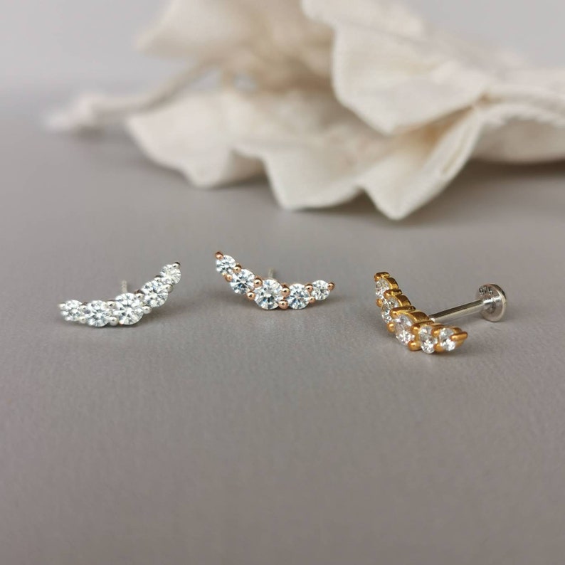 CZ Crescent Helix Earring Threadless Push Pin Cartilage Etsy