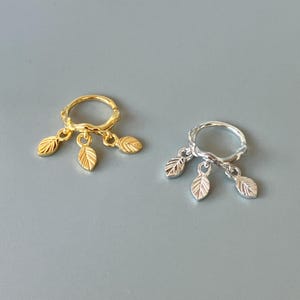 18G Dainty Dangle Leaves Helix Hoop Earring Minimalist Cartilage Piercing Jewelry Silver 8MM Twist Hoop Ring Nature Inspired Ear Piercing