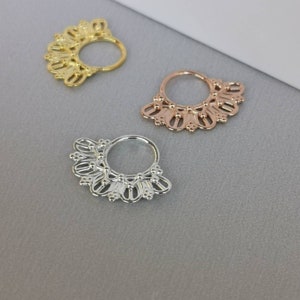 18 gauge Septum Ring Silver Daith Hoop Piercing Mandala Septum ring Gold Silver Flower Cartilage Hoop Sterling Silver Daith Jewelry