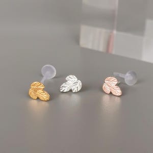 Brinco Tragus Folhas de Oliveira Mínimas 16G Pequeno Hélice Stud Prata Cartilagem Piercing Joia Concha Dourada Push Pin Parte Traseira Lisa Bioflex Labret Post