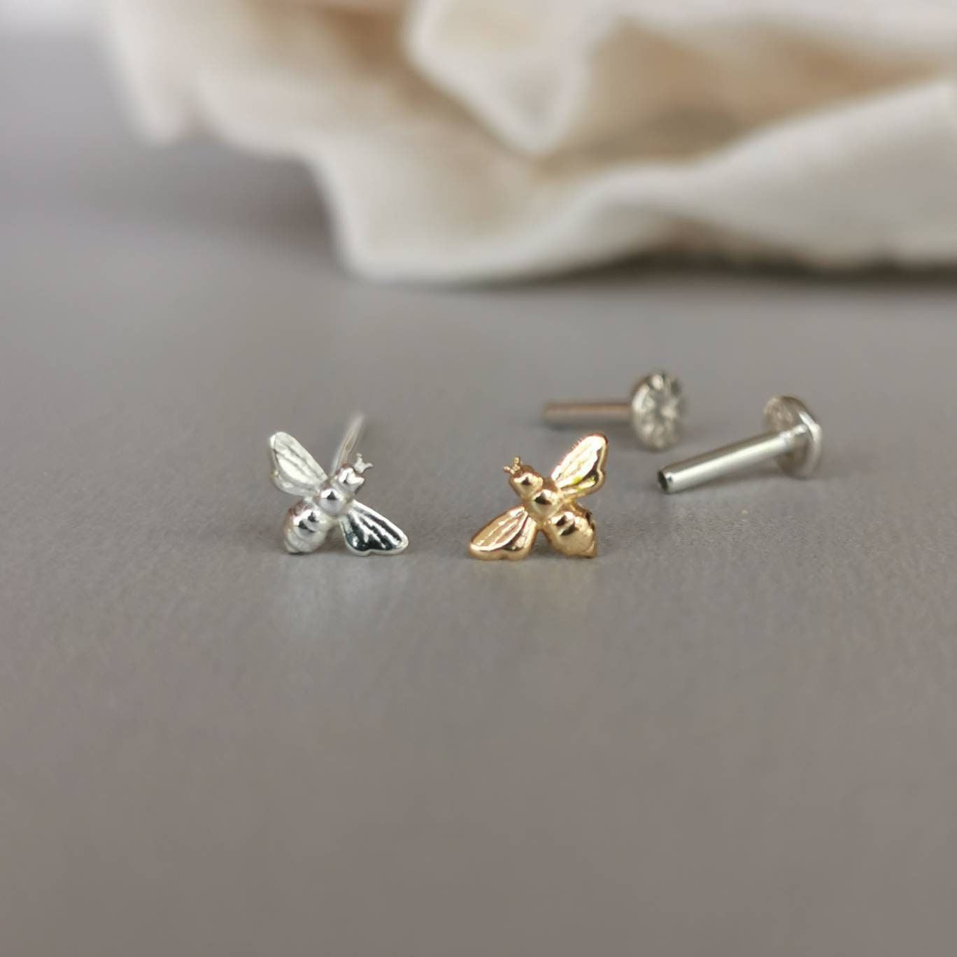 Silver/Gold Mini Bee Helix Tragus Earring 18g/16g Threadless | Etsy