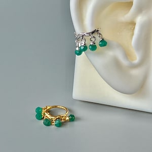 Boucle d'oreille conque avec perles émeraude véritables 16G 10 mm créoles conque boucle d'oreille en or Piercing d'oreille bohème créole en argent brindille mai pierre de naissance bijoux cadeau