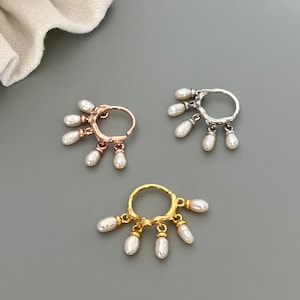 Boucles d'oreilles en forme de conque avec perles d'eau douce délicates 16G Anneau torsadé de 10 mm en forme de conque brindille argentée Piercing pour bijoux de mariée Boucle d'oreille en conque en or rose