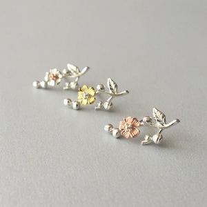 16G Flower Twig Helix Earring Silver Cherry Blossom Cartilage Stud Elegant Conch Ear Piercing Bridal Jewelry Push Pin Flat Back Bioflex Post