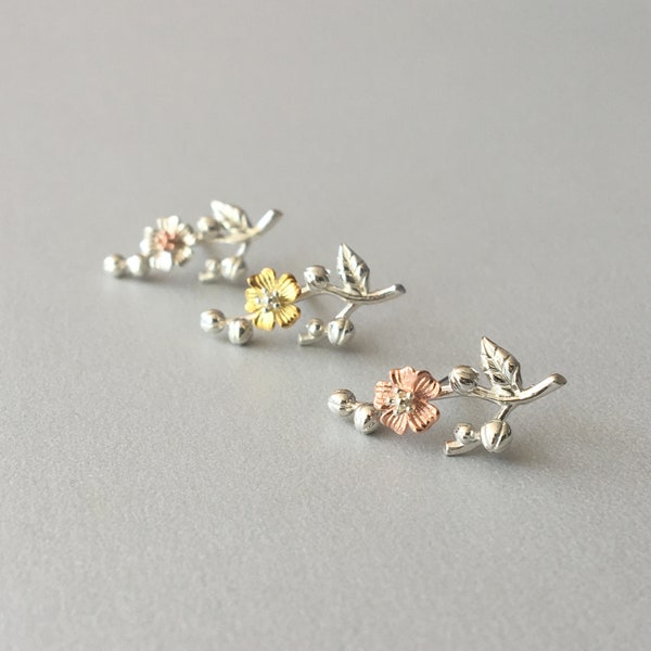 Cherry Blossom Flower Twig Helix Earring Sterling Silver Conch Earring Conch Piercing  Cartilage Piercing Cherry blossom Earring