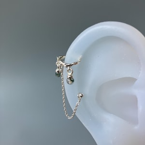 18G Moss Agate Helix Hoop Chain Earring Set Dainty Stacking Chain Cartilage Earring 8MM Silver Twist Hoop Cartilage Ring Conch Stud Earring
