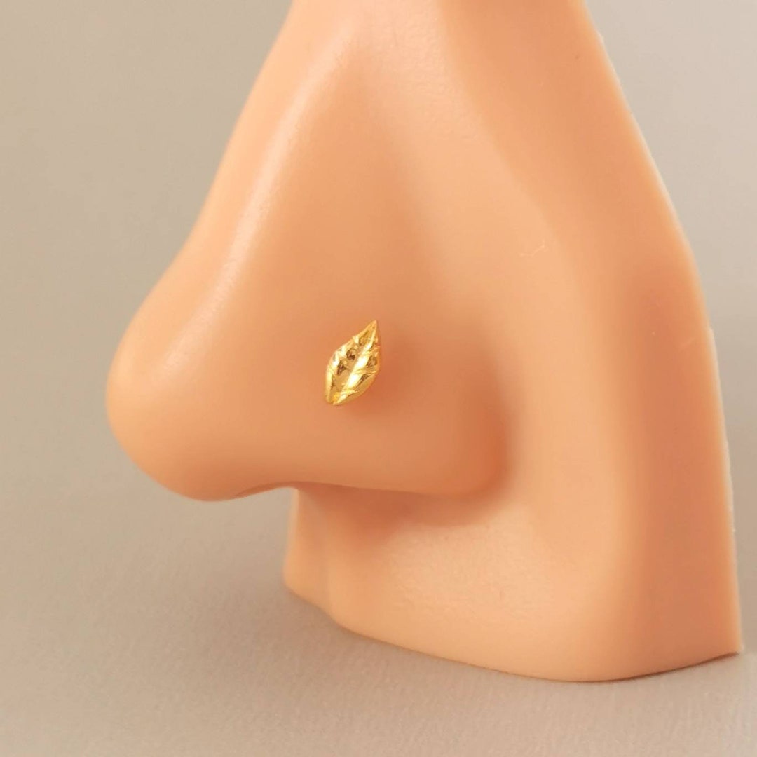20g Tiny Gold Leaf Nose Stud Nose Screw 925 Sterling Silver Etsy France