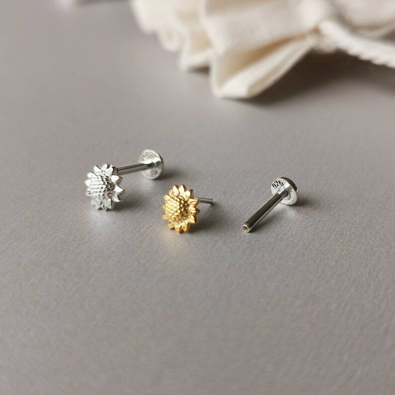 Tiny Sunflower Helix Earring 18g/16g Threadless Sterling Etsy