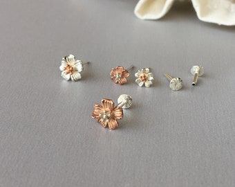 Cherry Blossom Flower Helix Earring - 18g/16g Threadless Sterling Silver Push in Pin Flat Back Post for Tragus Cartilage Conch Lobe