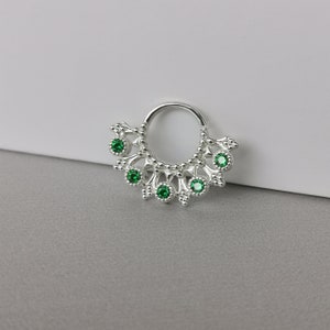 Emerald CZ Daith Hoop Earring Silver Septum Piercing CZ Cartilage Hoop Daith Piercing Septum Ring Sterling Silver Hoop