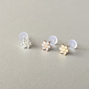 CZ Diamond Lotus Flower Tragus Earring Helix Earring Cartilage Piercing Helix piercing Labret Piercing Conch piercing Medusa Piercing 16G