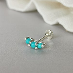 16G 18G Turquoise Helix Stud Crescent Moon Cartilage Earring Conch Piercing Tragus Jewelry Push in Sterling Silver Flat Back Threadless Post